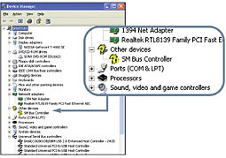 In the Windows Device Manager, a yellow question mark signifies that the hardware device's driver isn't working properly.